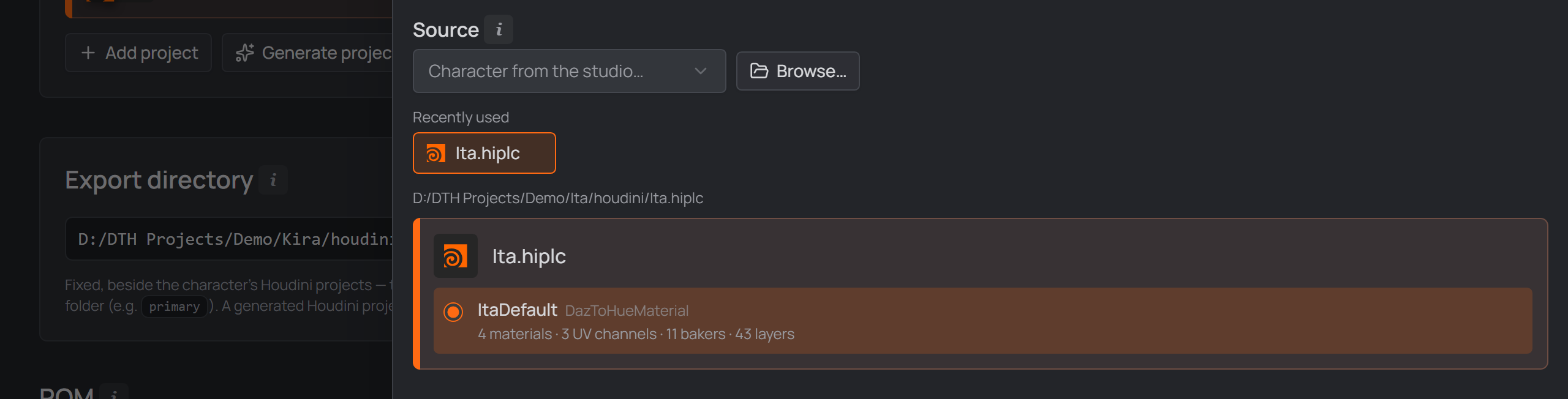 the Source picker with the Recently used chips beneath it